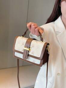 复古大容量手提包，奢华PU斜挎包，女士经典休闲托特包/单肩包 - 白色 - 查看 3