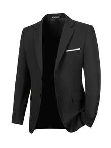 Men's Plus Size Solid Color Elegant Slim Fit Single-Breasted Blazer, Wedding Party Ball Business Formal Suit Set, Black - Black - View 5
