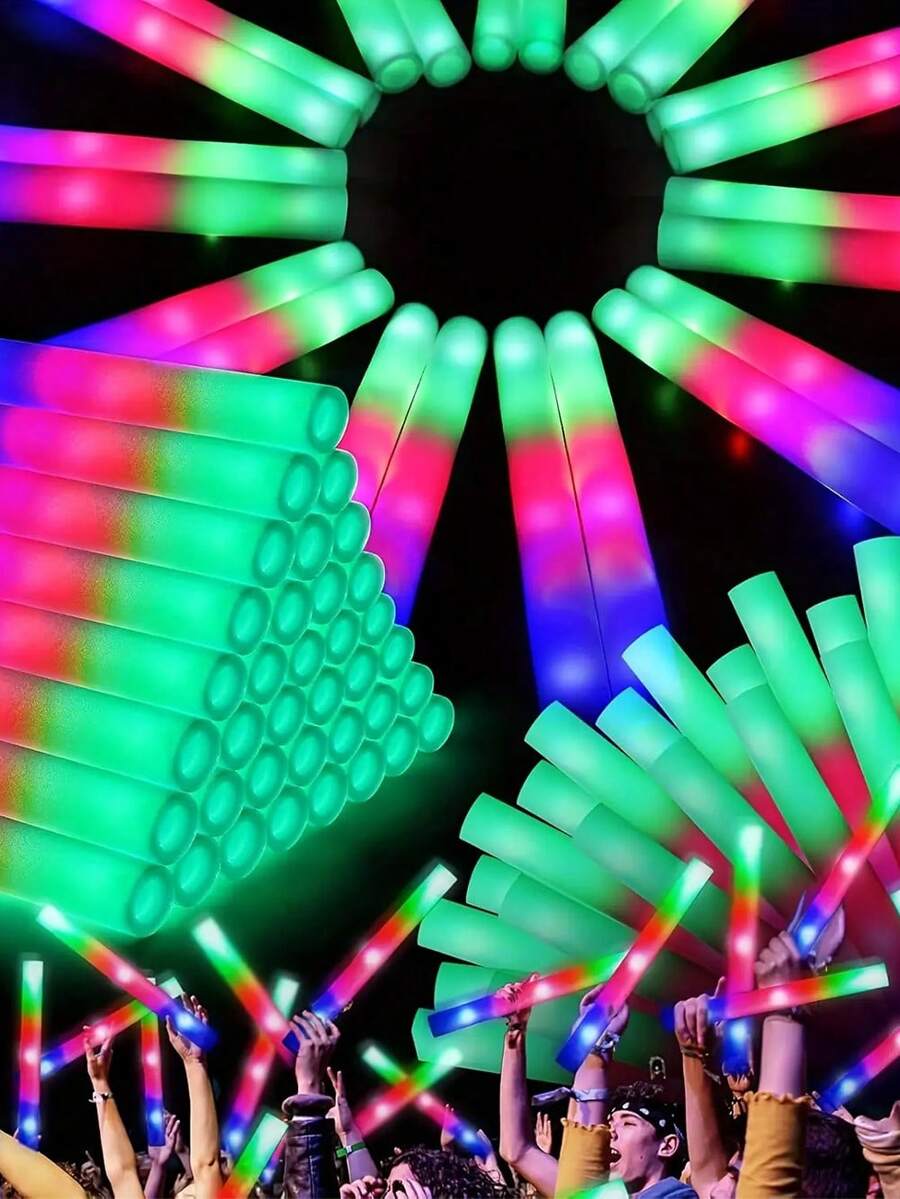 FEINYTAA Glow Sticks Bulk, 101 Pack LED Light Up Foam Sticks 3 Modes Color Flashing,Glow Party Supplies For Wedding Birthday, Raves, Concert, Camping, New Year, Carnival, Halloween Christmas