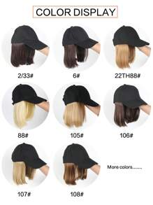 Gorra de béisbol con peluca para mujeres, gorra de béisbol negra con extensiones de cabello sintético rubio liso de 10 pulgadas, gorra de béisbol negra ajustable con peluca tipo bob de cabello rubio, negro y marrón, adecuada para mujeres y niñas