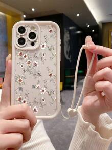 Flower Phone Case Flower Phone Case 1pc Classic Ditsy Floral Pattern Phone Case With Heart Lanyard, Perforated Design To Protect Camera, Shock-Absorbing, Compatible With IPhone 11 Pro Max, 12 Pro Max, 13 Pro Max, 14 Pro Max, 15 Pro Max, IPhone 16 Plus, IPhone 16 Pro Max, Galaxy A55, Galaxy A15, Galaxy S24 Ultra, Redmi, OPPO, Realme, VIVO, Infinix, Honor, MOTO, One Plus Waterproof Anti-Fall Scratch Resistant - White - View 1