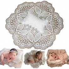 Newborn Baby Photography Props Crochet Baby Wrap Mat With Lace And Posing Pillow Sets Baby Photoshoot Accessories Baby Shower Easter Gift Things For Girls/Boys