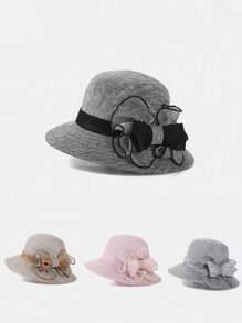 1pc Women Bucket Hat With Bowknot Decoration, Floral Design - Wide Brim, Breathable, Lightweight Hat Suitable For Church, Tea Party, Beach - With Artificial Flower Decor, Church Sun Hat | Lightweight Hat - A - View 1
