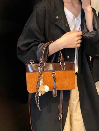 勃艮第色小众拼色包 - Ancora 女士 2024 秋冬百搭斜挎包、波尔多色时尚手提包、红宝石色工作/通勤单肩包、栗色斜挎包、樱桃红（不含吊坠）