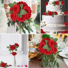 25 pièces de fleurs artificielles, roses en mousse d'ivoire factices à l'aspect naturel avec tiges pour bouquets de mariage DIY, centres de table pour la douche de mariée, arrangements, décorations de tables de fête, décoration florale pour la maison