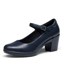 Wide Fit Women's Chunky Low Block Heels Mary Jane Closed  Round Toe Work Pumps Comfortable Elegant Dress Wedding Shoes - 藍色 - 查看 4