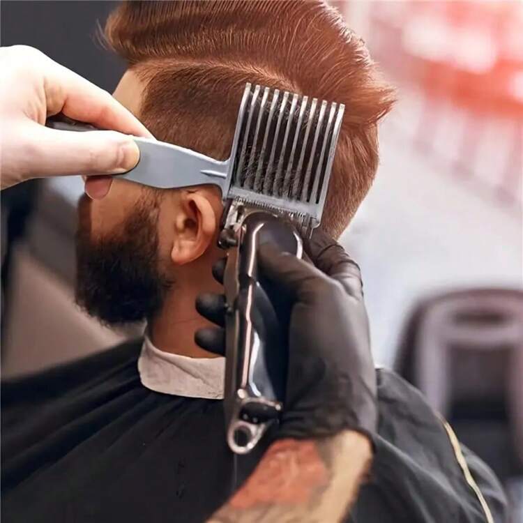 Men's Long Handle Cutting Comb, Gradient Styling Taper Comb, Hairdressing Shear Comb For Home Haircut - Multicolor - View 2