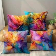 4pcs Colorful Watercolor Marble Patterned Pillow Covers, Modern Polyester Soft Cushion Covers, Suitable For Holiday, Festival And All Season Decor, Sofa, Bedroom, Bed, Living Room, Home Decoration