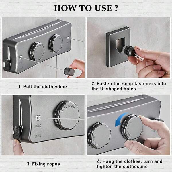 Corde à linge rétractable 5,1 mètres, corde à linge rétractable en acier inoxydable pour extérieur, corde à linge rétractable pour mur intérieur (corde simple, corde double)