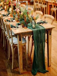 1pc Ruched Gauze Cheese Cloth Table Runner, Soft Touch, Premium Gauze Table Runner, Suitable For Weddings, Parties, Arches, Tables, Birthday Backdrops, Christmas, Baby Showers, Adding Romantic Ambiance And Cozy Party Atmosphere