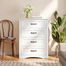 Commode à 4 tiroirs, blanche, chambre à coucher Commode à 4 tiroirs spacieux pour couloir, bureau, chambre à coucher, salon