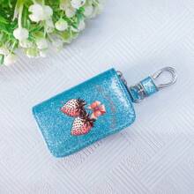 Car Key Bag Uniform Car Key Storage Bag Creative Keychain Blingbling Car Key Protector Secure Zipper Closure Protector Stylish Waist Pocket Car Key Protector Unisex For Women Mini Wallet,1pc Black & Gold PU Leather Car Key Case - Multicolor - View 47