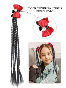 Postiche de queue de cheval tressé en cheveux synthétiques pour enfants avec accessoire nœud papillon. Extensions de cheveux tressées clip-in résistantes à la chaleur pour enfants