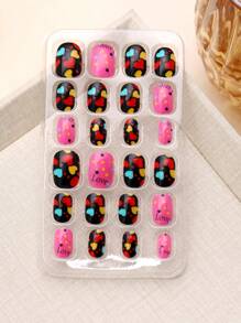 (168pcs 7 Packs) And (24pcs 1 Pack) Kids Acrylic False Nails Press-On Pre-Glued Full Cover Glitter Cute Daily Simple Polka Dots, Flowers, Hearts, Pandas, Strawberries And Other Elements Short Kids Stick-On False Nails Set For Kids Little Girls - Cute Simple Themenail Drill