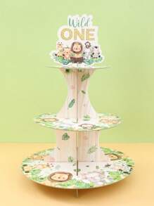 1Set 3 Tiers Jungle Animal Cupcake Cake Stand,Wild One Theme Birthday Party Decoration,Cardboard Cupcake Stand Holder,Cupcake Tower Dessert Holder,1st Birthday Party BabyShower Party Display Supplies,Table Decor Cake Decor