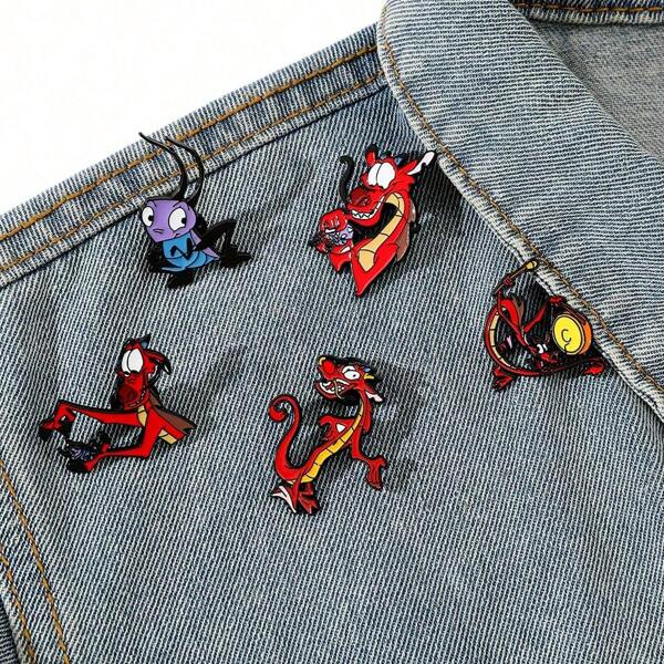 1/5 Spille creative in metallo smaltato a forma di personaggi Disney, come Mulan, Mushu e formiche, gioielli, accessori per vestiti, zaini e borse, un regalo per gli amici, pin per abbigliamento, borse e zaini per la scuola