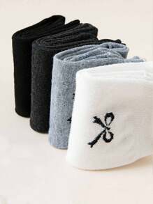 4 双/包女士纯色无骨学院风蝴蝶结刺绣芭蕾中筒袜配玛丽珍高跟鞋透气中筒袜