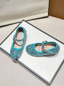 Girls Shimmering High Heel Dance Shoes, Chic And Comfortable Dress Shoes For Shows And Parties, Spring, Summer, Autumn And Winter - Stylish And Elegant Solid Color Sequin Design - Cadet Blue - View 2