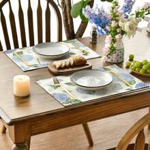 1-Piece, 4-Piece, 6-Piece Fresh Purple Floral Spring Series Placemats, 30 * 45cm Asymmetric, Animal, Plant Pattern Table Decoration, Spring Holiday Tablecloth Table Mat, Coaster Suitable For Family Parties, Kitchen Decoration, Restaurant, Company Gatherings
