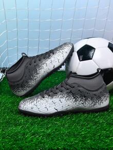 زوج من بوت كرة القدم الخارجية للبالغين والشباب ذات الأعلى العالي, مقاومة للانزلاق والتآكل، بسنارات مناسبة للأرضيات الاصطناعية، والرمل، والعشب الطبيعي، والملاعب الداخلية، تصميم بنظام ربط بالأربطة، مقاس صغير، بوت كرة قدم خفيفة الوزن عالية الأداء، بوت كرة قدم نسائية من الجلد - رمادي - مشاهدة 4