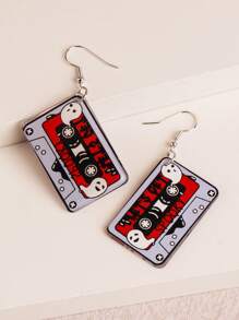 1 对复古磁带亚克力双面吊坠耳环，简约风格时尚耳环适合音乐爱好者和复古配饰，经典风格女士珠宝 - 磁帶 - 查看 4