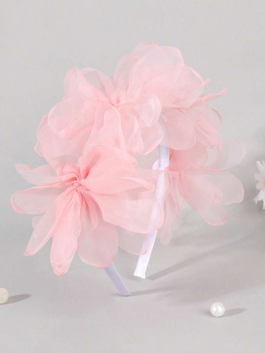1pc Pink Mesh Headband For Girls, White Mesh Flower Headband, Elegant Solid Color Headband, Hair Accessories For Girls, Holiday, Wedding, Party, Baby Hair Accessories - Pink - View 1