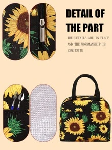 Sunflower Pattern Lunch Bag, Lightweight, Waterproof Insulated Bag, Boys And Girls School Insulated, Cooler Bags, Tote Bags, Lunch Boxes, Ice Bags, Picnic Food Tote Bags, Large Capacity Portable Nylon Lunch Organizer, School, Office, Picnic Lunch Tote Bags