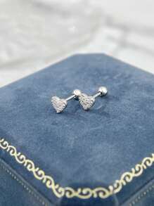 Stylever 1pc S925 Sterling Silver Heart Shape Stud Earring For Women Simple Fashion Fine Jewelry Earring Gift For Girls Daily Life Dating Decor