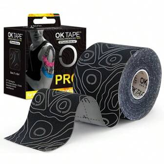 Oktape 1 Roll Uncut Kinesiology Tape , Pro Adhesive & Water-Resistant K Tape, For Muscle Support, Versatile Kinetic Tape, 2" X 16.4'-Black Gym Gym Accessories Bandages Sports Tape