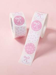 500 szt./rolka, różowe białe naklejki z kokardką, opakowania na prezenty urodzinowe, świąteczne, naklejki do pakowania torebek na prezenty, naklejki do ręcznego pisania, naklejki dekoracyjne, naklejki dekoracyjne na prezenty urodzinowe, ślubne, dekoracje kokardkowe