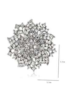 1pc Luxurious European Style Floral Rhinestone Brooch - Silver - View 3