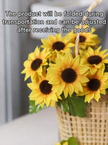 1 Bunch (5 Branches) 13 Inch(H) Simulation Sunflower Bouquet Home Living Room Bedroom Office Wedding Birthday Party Tabletop Decoration Hand Flower Shooting Props Gifts Graduation