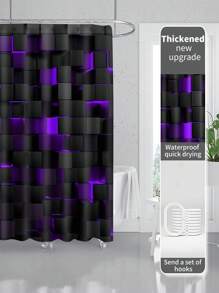 1pc, Deep Blue Geometric Pattern Printed, Plant Element Waterproof Shower Curtain Tapestry Wall Decor Curtain, With 12 Hooks Waterproof Polyester Fabric Shower Curtain, Bathroom Tub Divider, Modern Home Bathroom Decor, Waterproof Polyester Fabric, Machine Washable, Eyelet Top, Unlined Woven Shower Curtain, Suitable For Hotel Apartment Bathroom Decor, Home Decor Bathroom Accessory, Great As Gift, 35inX70in, 47inX70in, 59inX70in, 70inX70in
