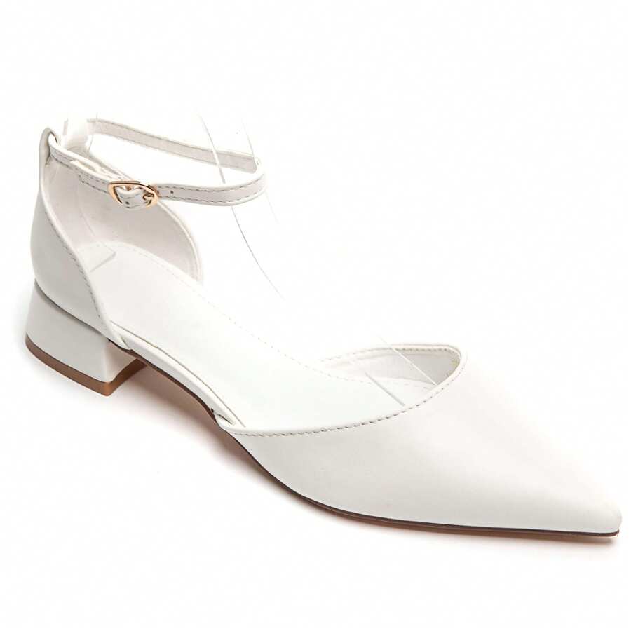 Fashionable Versatile Minimalist Pointed Toe Low Heel Sandals - White - View 1
