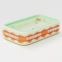 1pc Orange & Cream Simple Garden Rectangular Inflatable Pool For Families & Adults, Portable Small Paddle Pool, Oversized Thickened Family Water Play Center, Outdoor, Garden, Backyard, Summer Splash Party