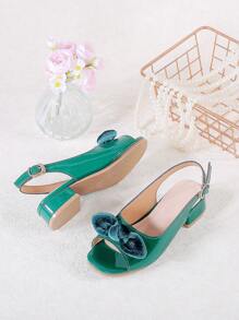1 Pair Cute Girls Bow Decor High Heel Sandals, Suitable For Summer