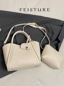 1pc FEISTURE Faux Leather Plain Bucket Bag, Lychee Grain MotherAnd- Tote Bag With Adjustable Shoulder Strap And Magnetic Closure, Suitable For , Ladies, College Students, Young Professionals, Ideal For Work, Business, Commuting, School