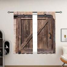 2 Vintage Replica Barn Door Curtains. 3D Digital Print Shade Hanging Curtain. Country Style, Living Room Bedroom Study Decorated Curtains. A Set Of Two Pieces, Home Living Room Bedroom Dining Room Kitchen Window Decoration. Retro Farmhouse Style Wood Grain Iron Pattern For Shade Decoration In Boys And Girls Rooms. Retro American Style Home Decor, Four Seasons, Western Style.