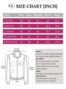 Chaqueta brillante con lentejuelas para mujer, chaqueta tipo bomber con cremallera delante, mangas largas y puños acanalados - Rosa Fucsia - Ver 7