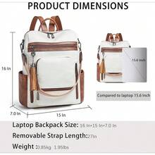 Mochila para portátil de piel vegana de 15,6 pulgadas, mochila de trabajo, elegante mochila de viaje para negocios y universidad