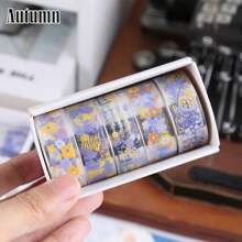 5 Rolls/Box, Floral Pattern Coloured Tape Material Decorative Stickers And Paper Tape, Journaling Stickers, Creative Masking Tape, Scrapbook Decorating, Journaling Decorating, Arts And Crafts Project Decorating, Collage Decorating Back To School