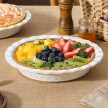 MALACASA 2 Pcs Ceramic Baking Tray Set, Round Pie Dish With Bas-Relief,  White With Honeycombed Design And Flower Design, Baking Dish, Pie Pans, 1200ml - White - View 9