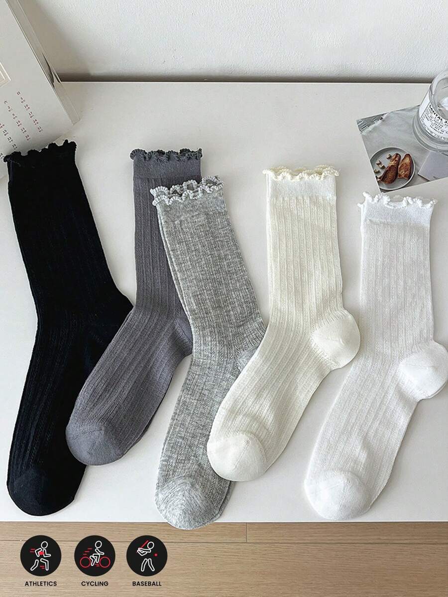 5 pares de calcetines de estilo ballet para mujeres, ideales para otoño y primavera, para combinar con zapatos tipo Mary Jane, zapatos de piel pequeños y calcetines casuales delgados de media longitud para verano - Multicolor - Ver 1