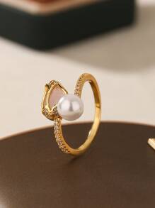 1pc Open Tulip Design Zirconia Inlaid Ring, Elegant High-End Style Suitable For Daily Wear, Great Gift For Mothers On Holidays