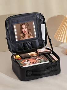 Maletín de maquillaje profesional portátil para artistas de maquillaje, bolso de cosméticos con espejo, impermeable, organizador de gran capacidad para el cuidado de la belleza y las uñas