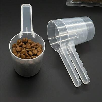 Taza medidora de plástico de 50g/3,38oz, cucharón multiusos para alimento de mascotas, con escala gradual, apto para polvos y líquidos, transparente, no requiere pilas