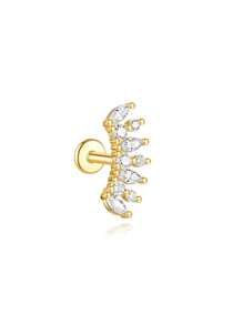 SereneSpark 1Pc S925 Sterling Silver Crown Zirconia Flat End Piercing Earring Women Daily Fine Jewelry - Gold - View 3