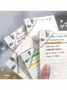 50页容量亚克力三角回形针，哑光表面，适用于学校和办公用品，返校必备，学习用品 - 無色 - 查看 4