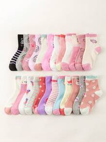 1/5/12 Pares de Meias Infantis para Primavera/Verão com Padrões Coloridos de Coelho, Urso e Coração, Meias Curtas Macias, Confortáveis e Respiráveis, Meias Casuais Versáteis Estudantis e Esportivas, Estilo e Cor Aleatórios para Volta às Aulas e Uso Diário