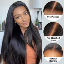 13x4 Straight Lace Front Lace Transparent Glueless Wigs Brazilian Human Hair Pre Plucked Hair Wigs Natural Black Color - Black - View 5